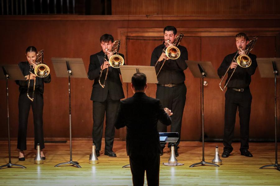 Austin Richardson conducts Baylor Trombone Choir